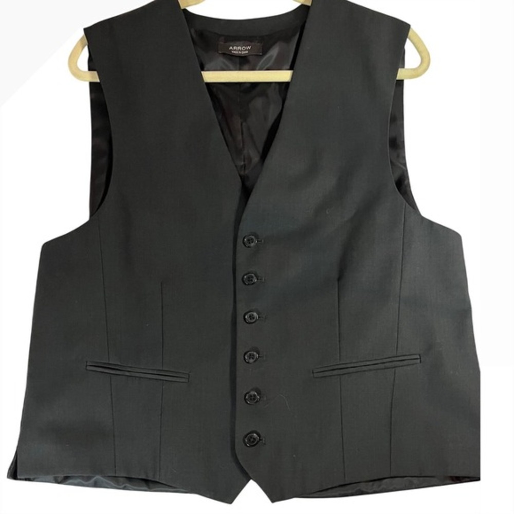 Arrow Suit Vest Mens Size M Black‎ Excellent Button Front Adjustable Cinch Back